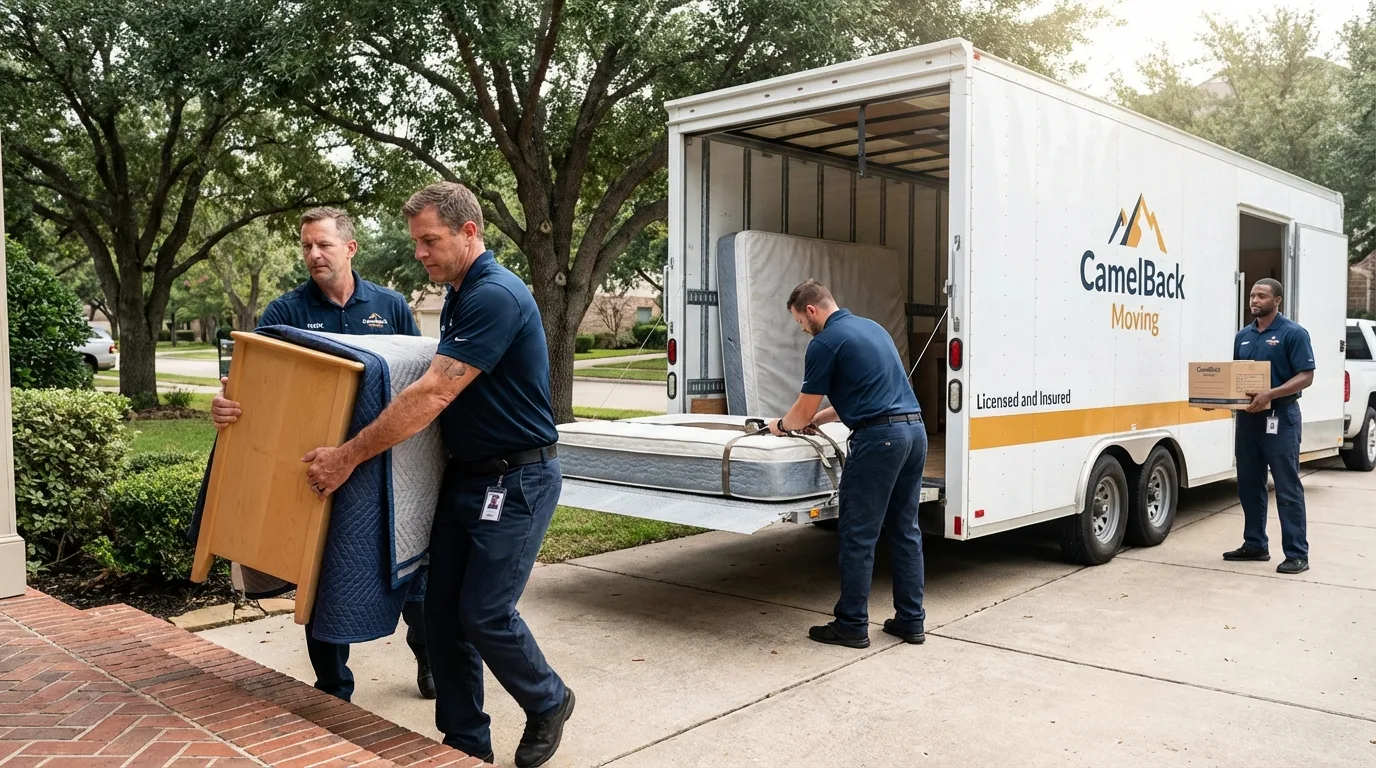 Crew loading residential truck for cross-state move from Malta, IL