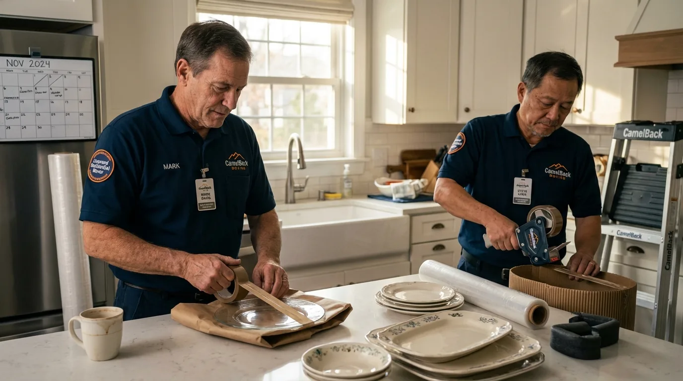 Professional crew packing kitchen dishware in Malta, IL